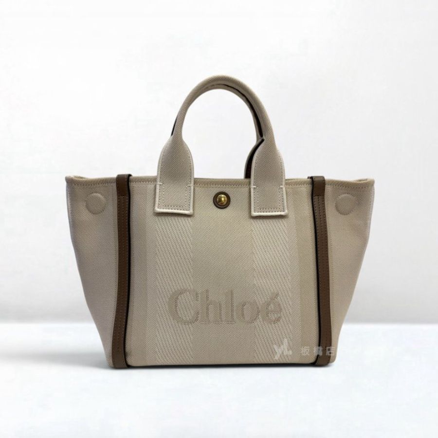 s5563-Chloe Carry米色帆布刺繡logo兩用托特包-1