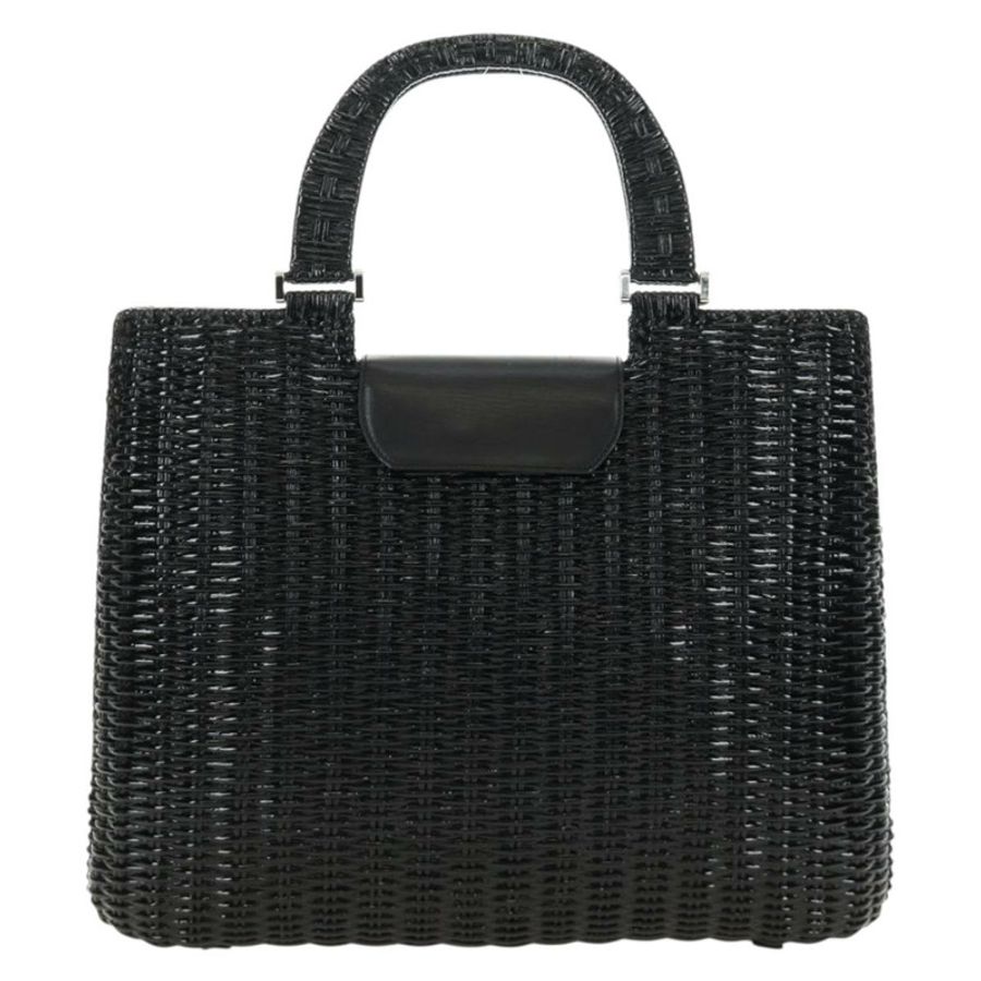 【日本直送】Salvatore Ferragamo Gancini 手提包 藤編 黑色 銀色 正品 184711V-1