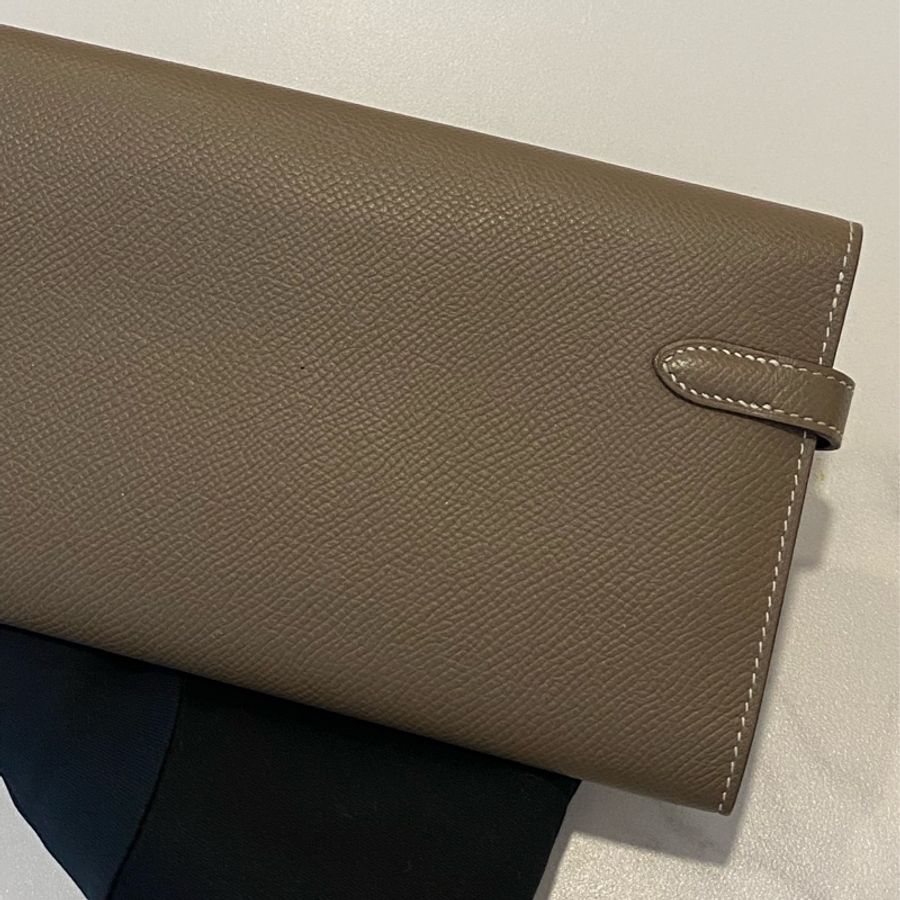 Hermes kelly 長夾大象灰+金釦-4