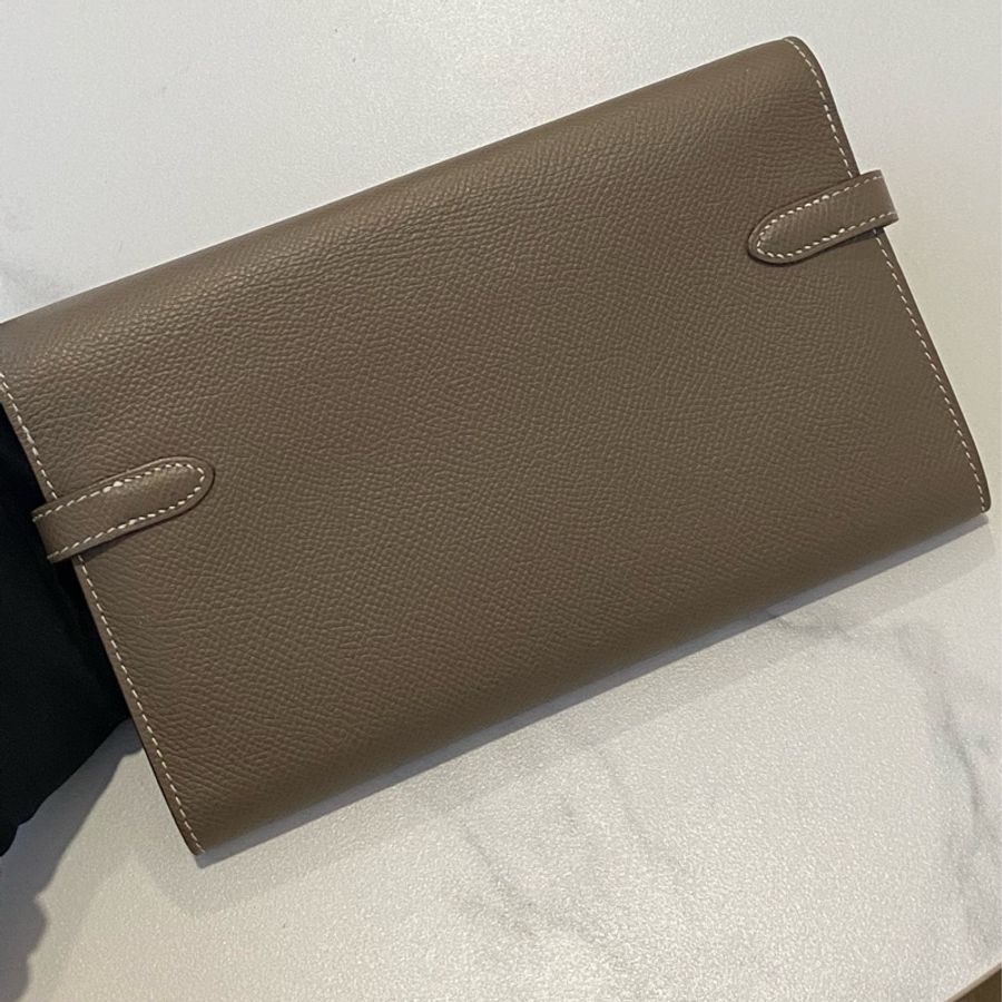 Hermes kelly 長夾大象灰+金釦-15