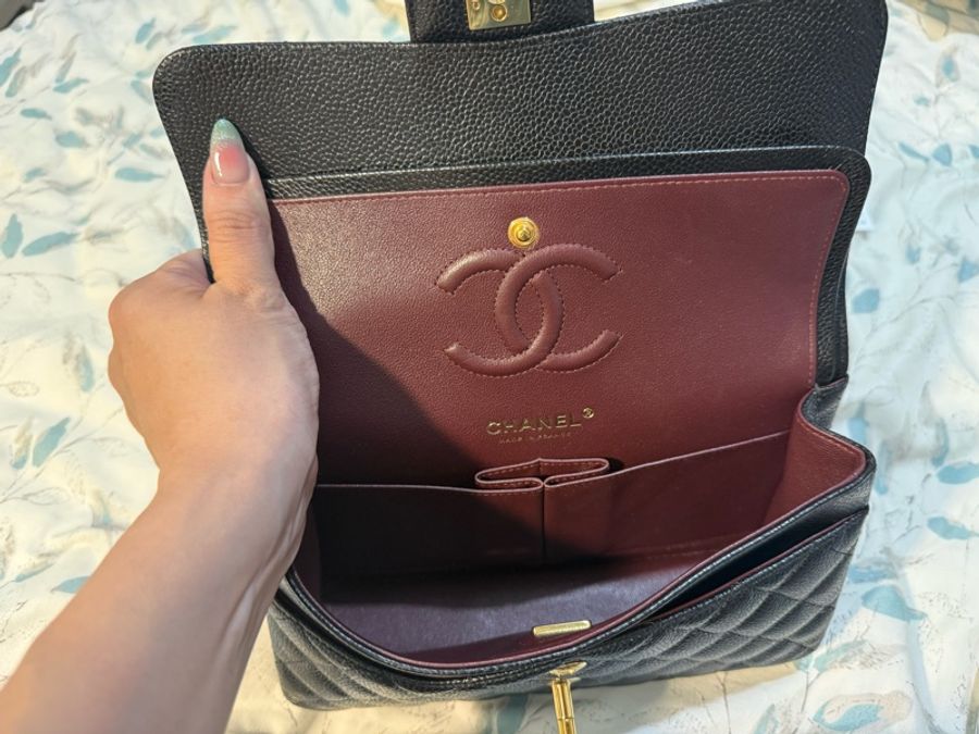 99新 香奈兒/Chanel 黑金CF小號荔枝紋牛皮鏈條包口蓋包-3