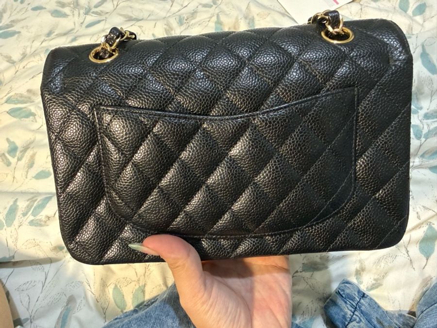 99新 香奈兒/Chanel 黑金CF小號荔枝紋牛皮鏈條包口蓋包-10