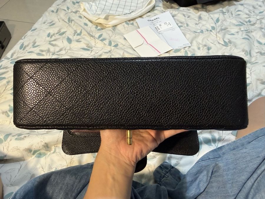 99新 香奈兒/Chanel 黑金CF小號荔枝紋牛皮鏈條包口蓋包-12