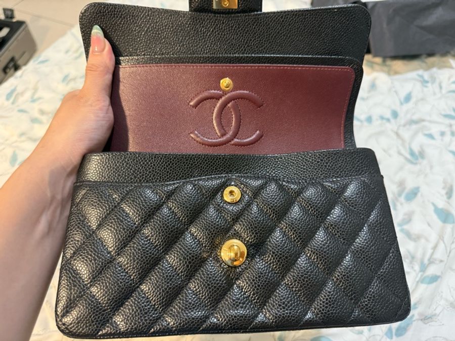 99新 香奈兒/Chanel 黑金CF小號荔枝紋牛皮鏈條包口蓋包-15