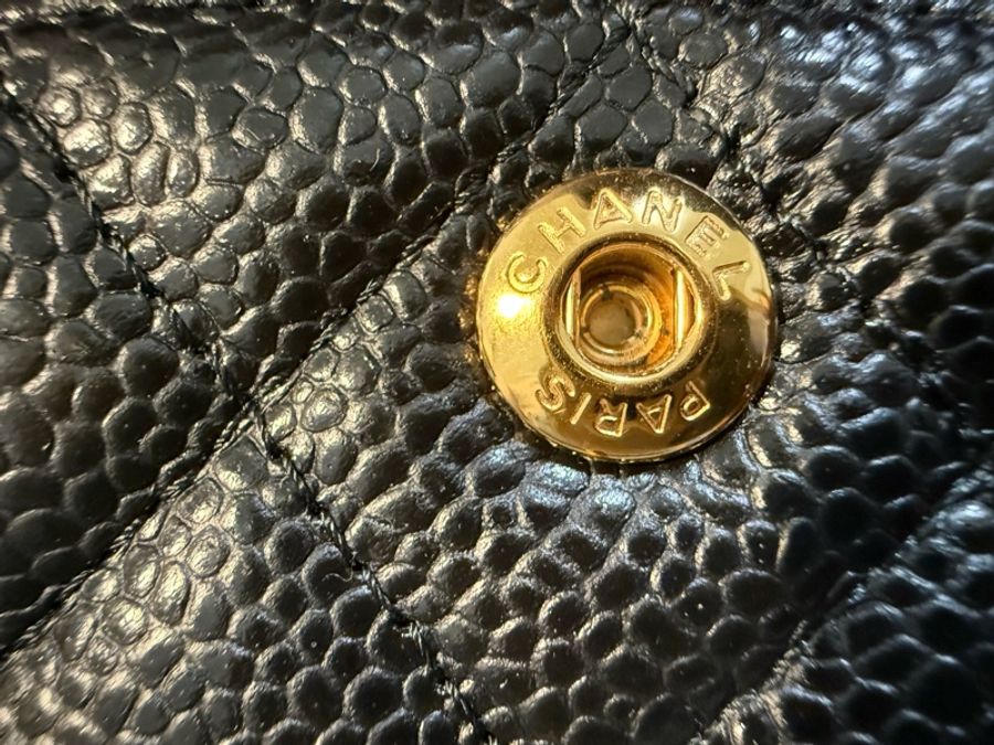 99新 香奈兒/Chanel 黑金CF小號荔枝紋牛皮鏈條包口蓋包-21