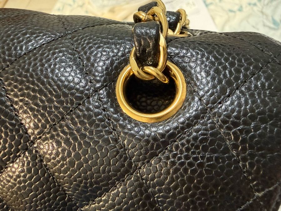 99新 香奈兒/Chanel 黑金CF小號荔枝紋牛皮鏈條包口蓋包-24
