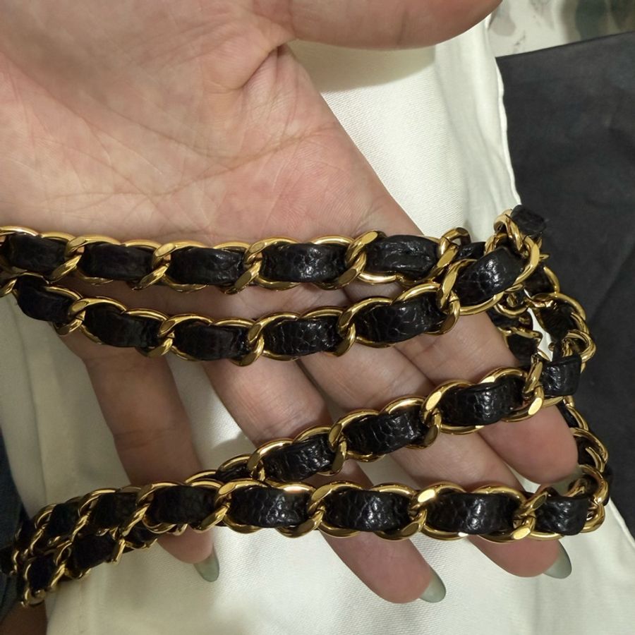 99新 香奈兒/Chanel 黑金CF小號荔枝紋牛皮鏈條包口蓋包-26