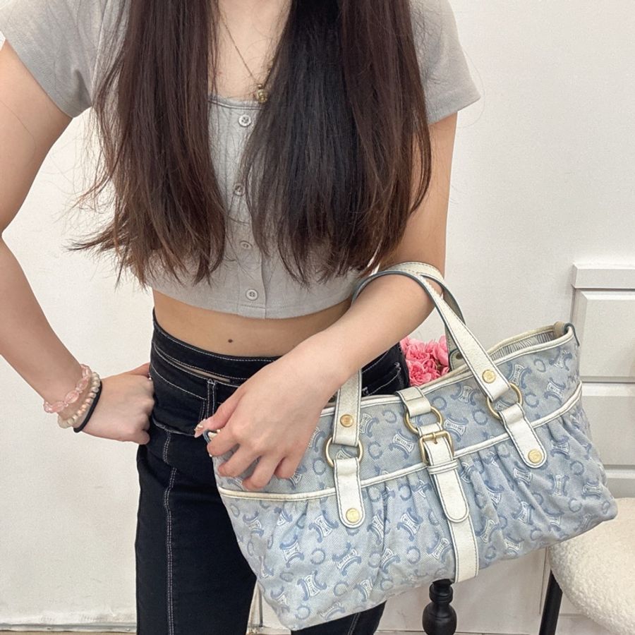 【赫蒂國際精品】 Celine 藍色凱旋門帆布手提包 vintage 二手 中古-3