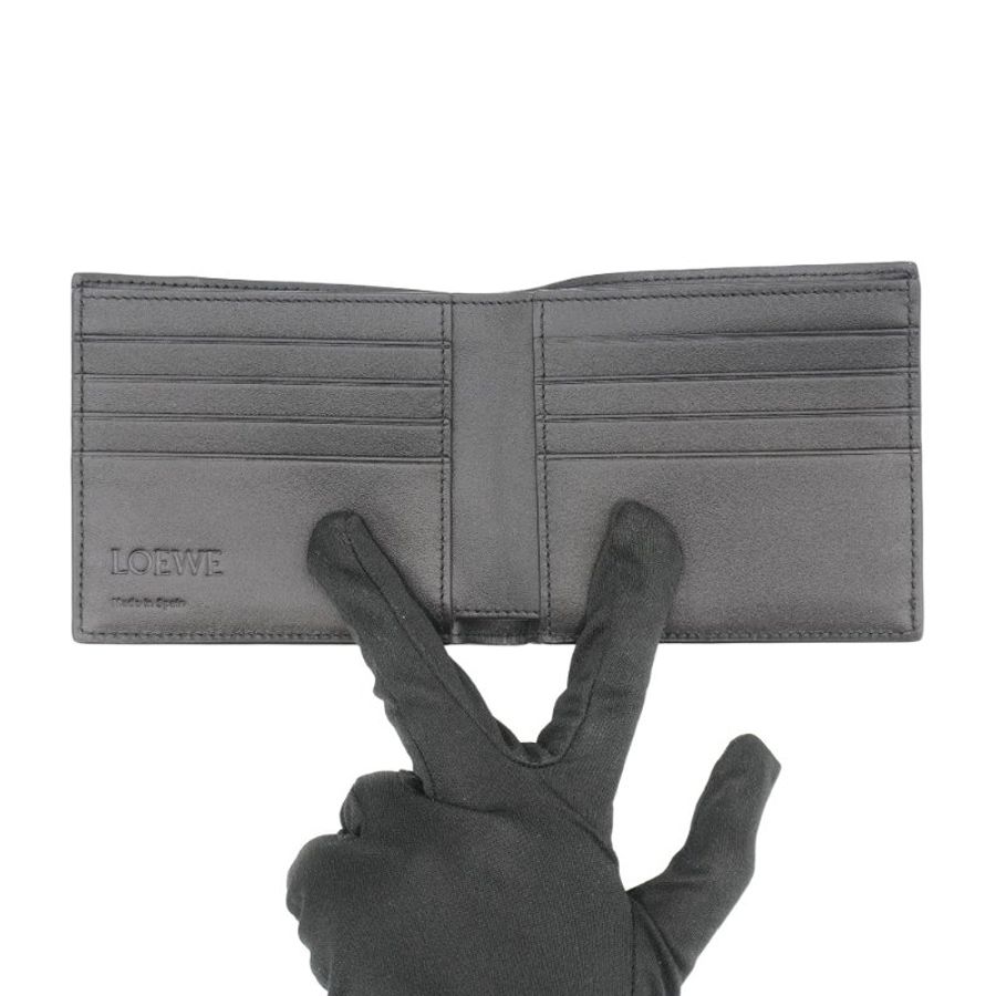 Loewe Puzzle 粒面小牛皮幾何雙摺八卡對開短夾(黑)-4