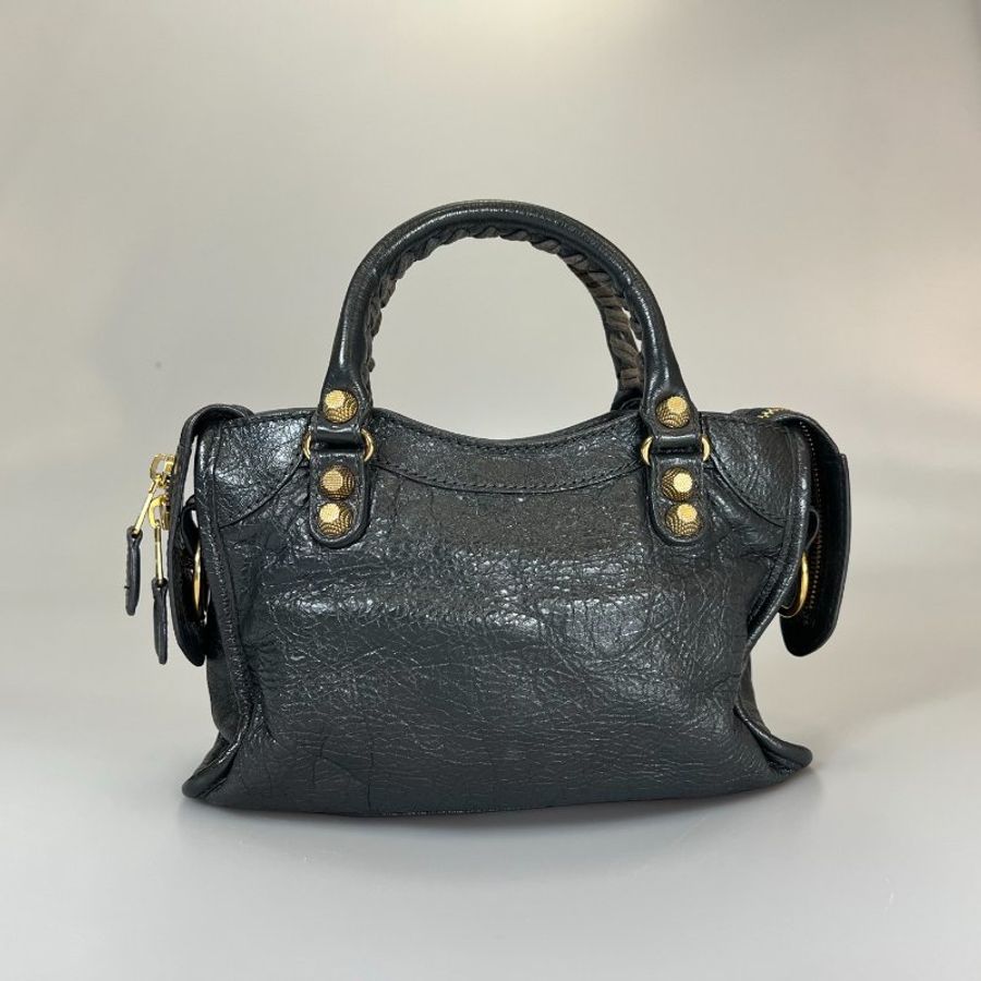 BALENCIAGA 1160.灰色金扣MINI機車包-1