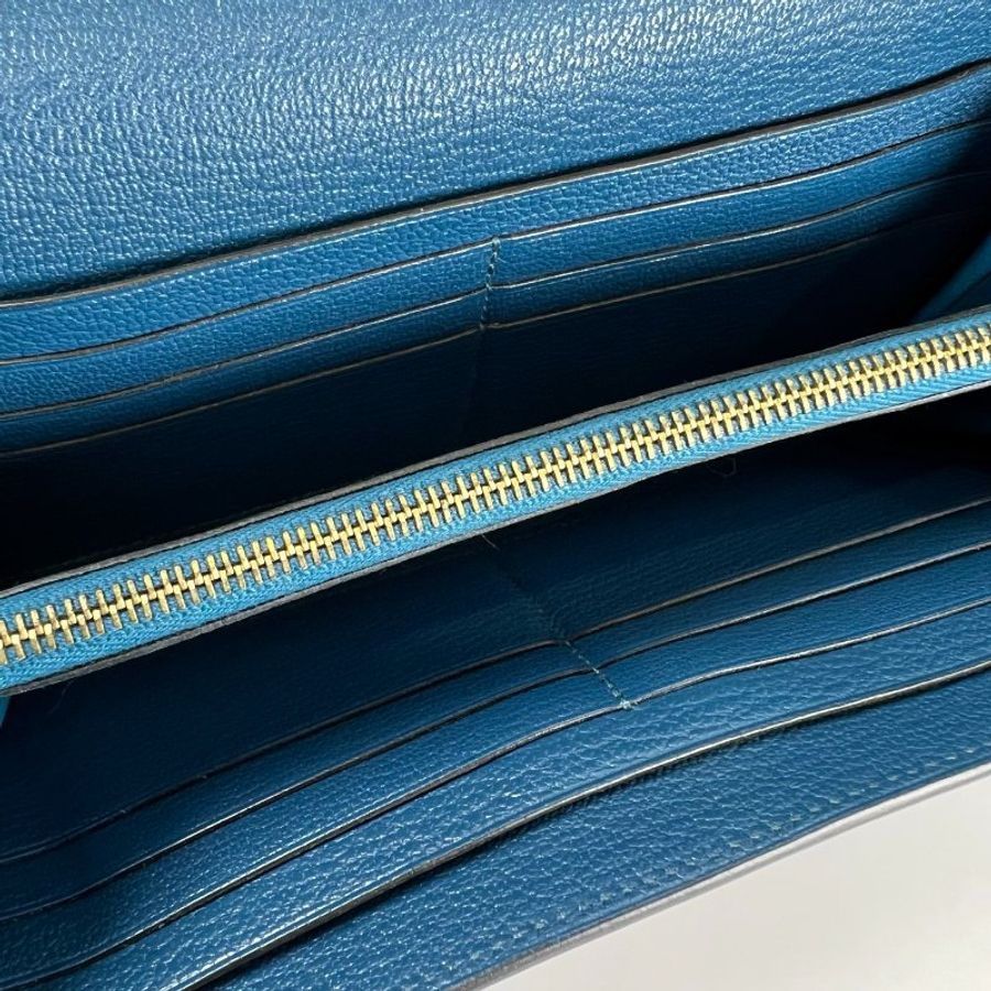HERMES O刻 牛仔藍金扣Kelly長夾-7