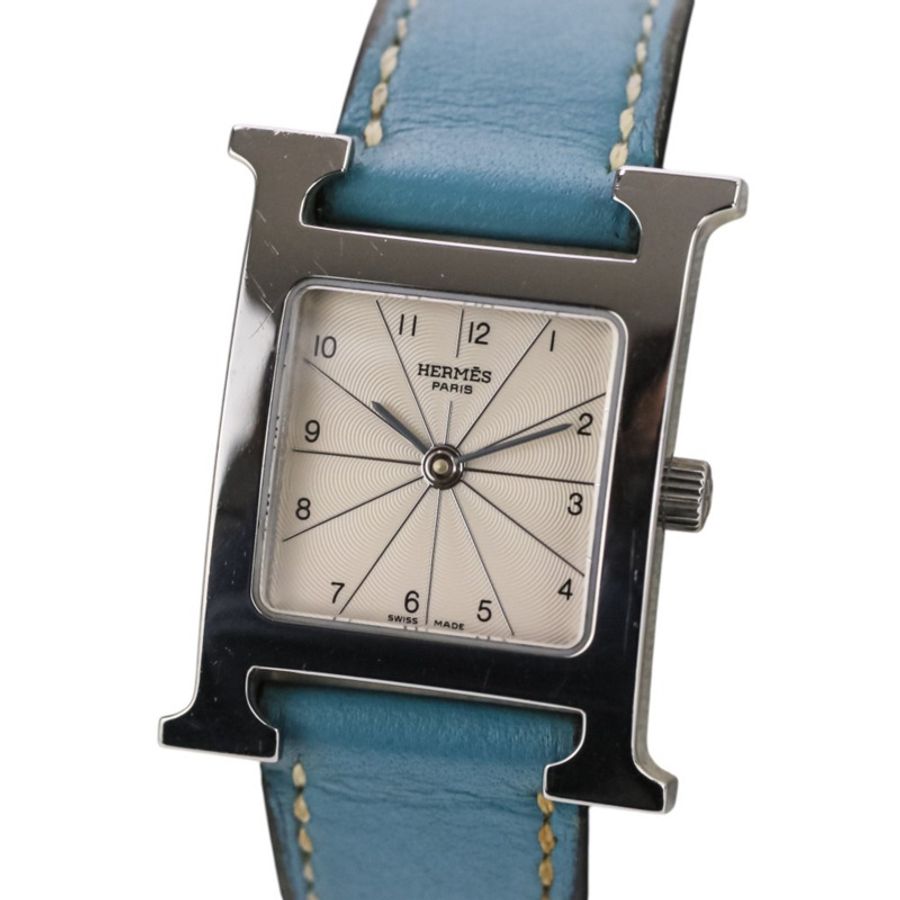 愛馬仕 H-Watch HH1.210 白色錶盤 藍色銀色女士腕錶-0