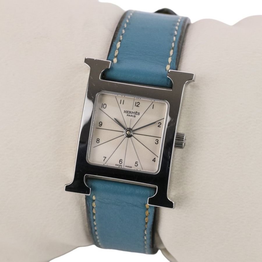 愛馬仕 H-Watch HH1.210 白色錶盤 藍色銀色女士腕錶-1
