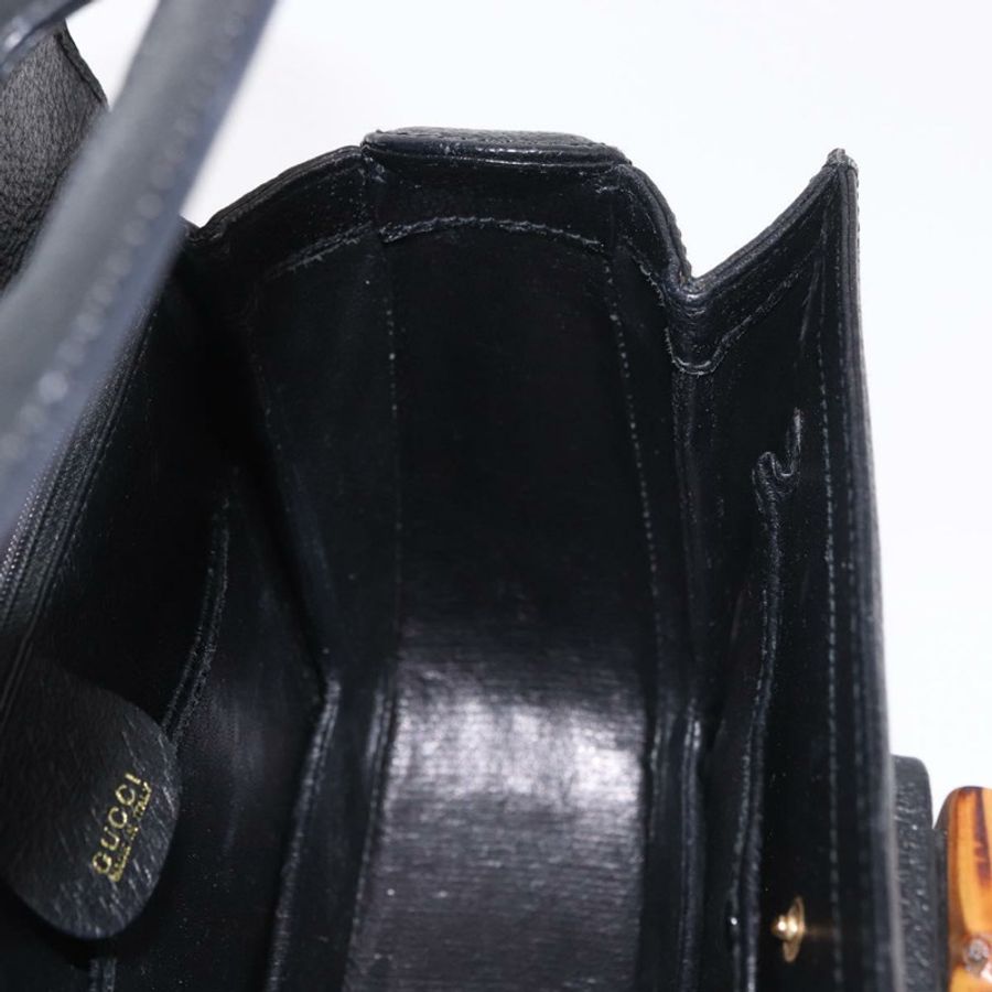 【日本直送】GUCCI 竹節手提包 皮革 黑色 金色 正品 183361V-20