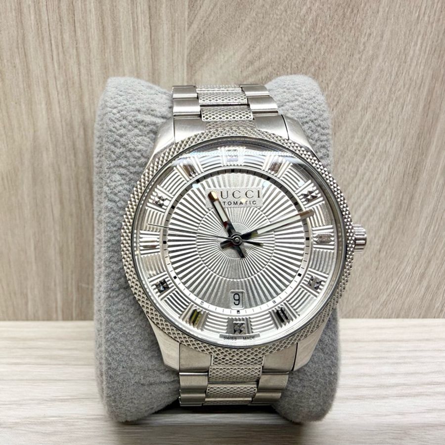 GUCCI✨銀色G-Timeless鋼帶自動鏈手錶YA126339-2
