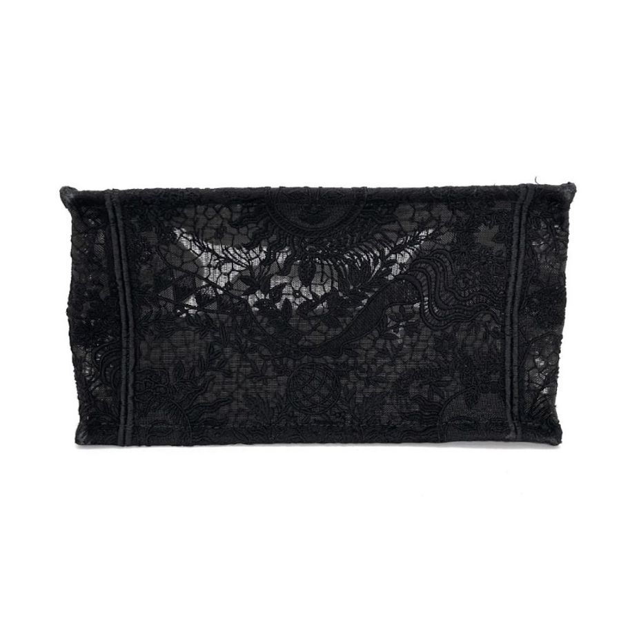 DIOR 黑色刺繡蕾絲浮雕book tote 手提托特包 27*22*14 9新 配件塵袋-4