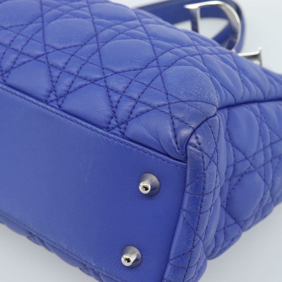 【日本直送】Christian Dior Canage Lady Dior 手袋，羊皮材質，兩用，藍色/銀色，正品，貨號 185409V-8
