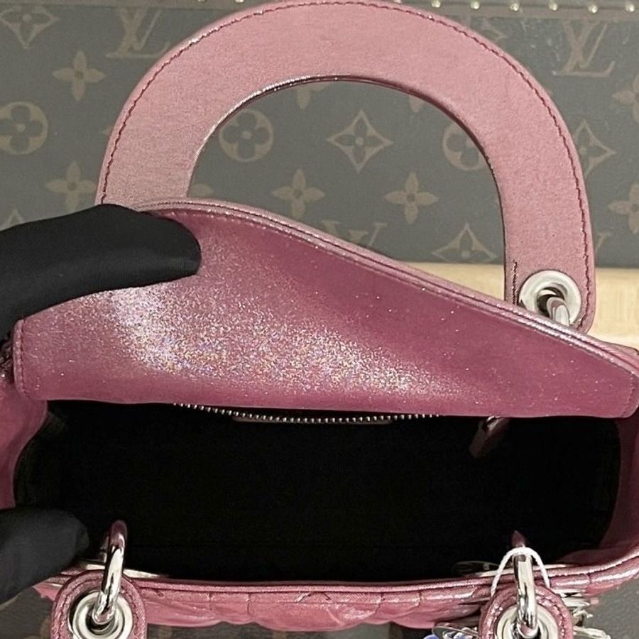 DIOR 珠光粉銀扣三格黛妃 手提肩背斜背包 17*14*7 9新 配件塵袋保卡-5