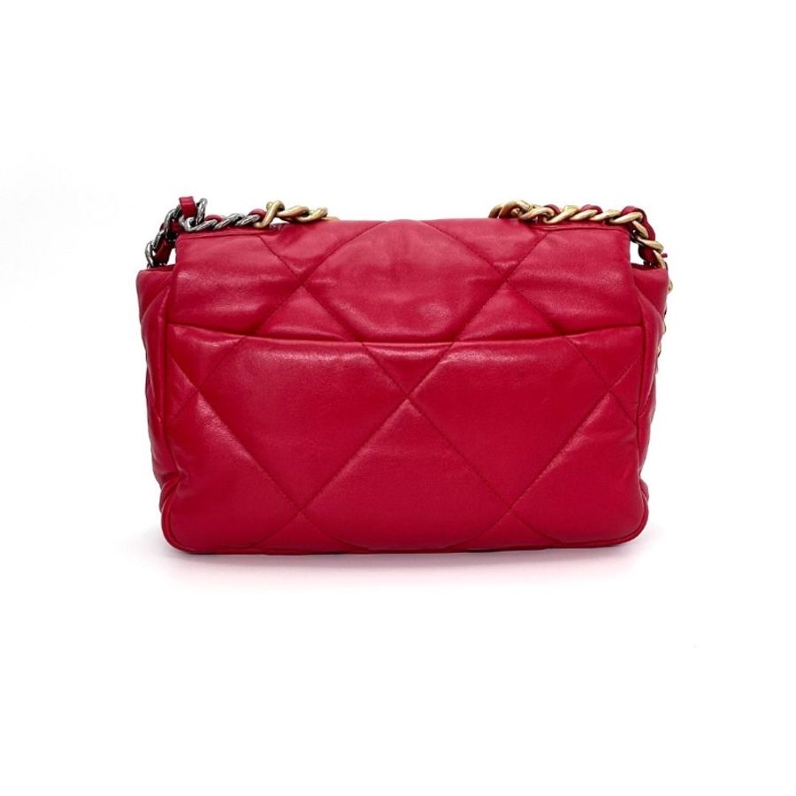 CHANEL 紅色金扣19bag 小號肩背斜背包 25.5*16*8 9新 配件盒子 塵袋-2