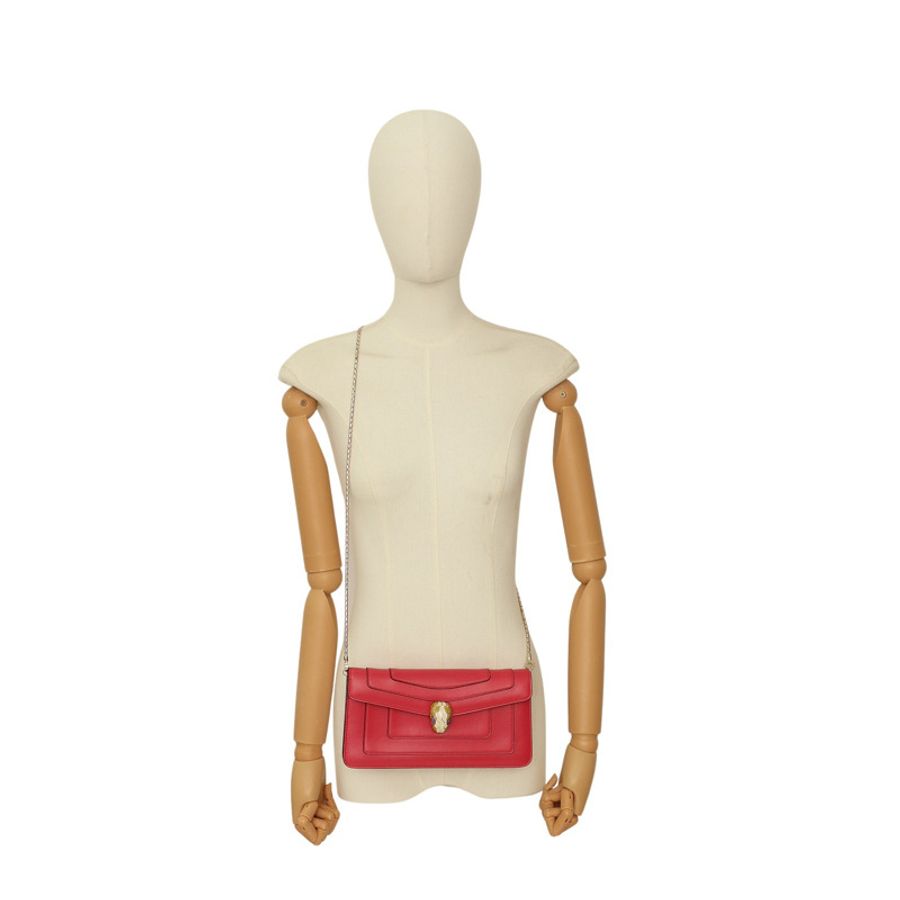 桃紅色 牛皮 Serpenti Forever Chain Clutch 肩背包【BVLGARI 寶格麗】 285167-6