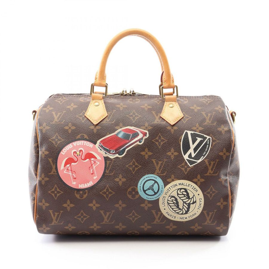 路易威登 Speedy Bandouriere 30 手提包 M43231 Monogram World Tour 棕色-0