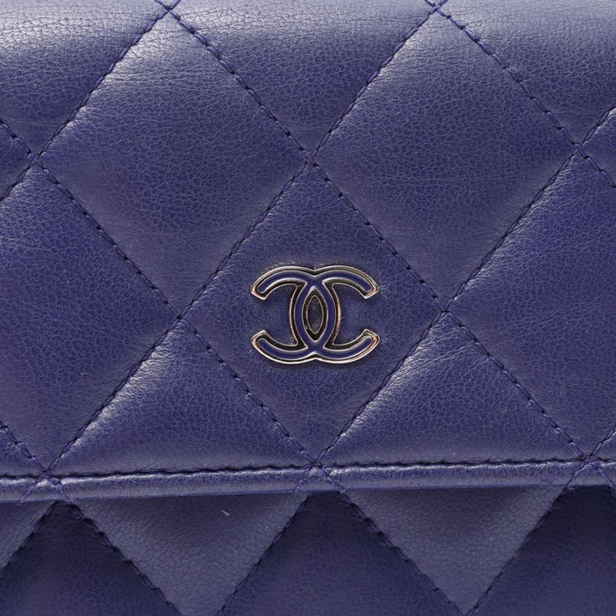 紫色 羊皮 釦式長夾 銀扣【CHANEL 香奈兒】 A50096-7