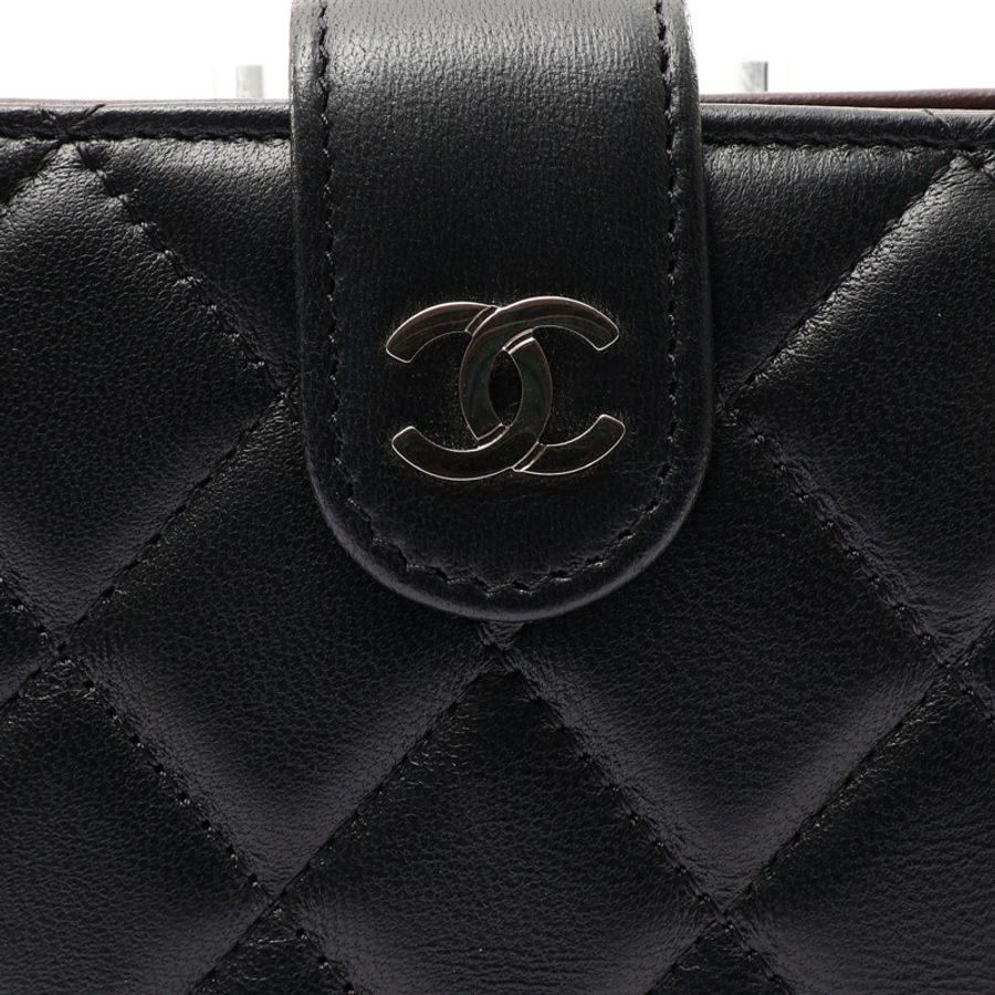 黑色 羊皮 扣式中夾 銀扣 (無卡)【CHANEL 香奈兒】 A48667-2