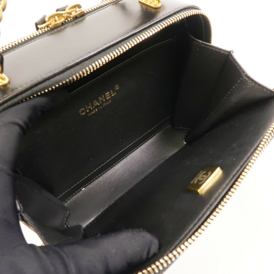 CHANEL 羊皮皮革Vanity Case鏈帶手挽肩背兩用袋-4