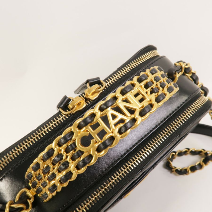 CHANEL 羊皮皮革Vanity Case鏈帶手挽肩背兩用袋-7