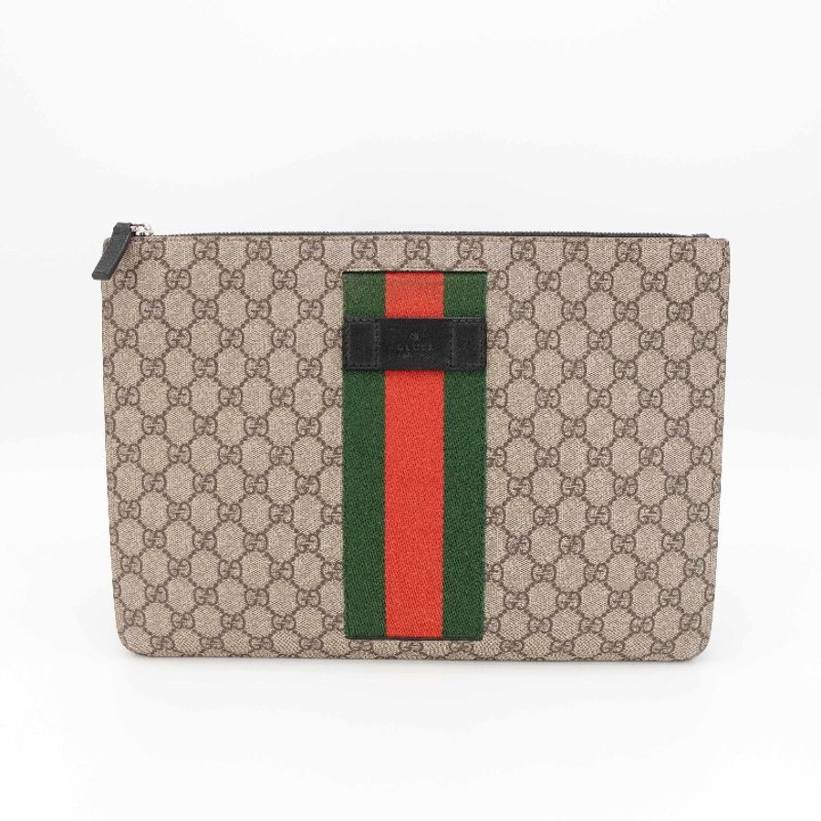 GUCCI 棕色銀扣老花ophidia手拿洗漱包大號-0