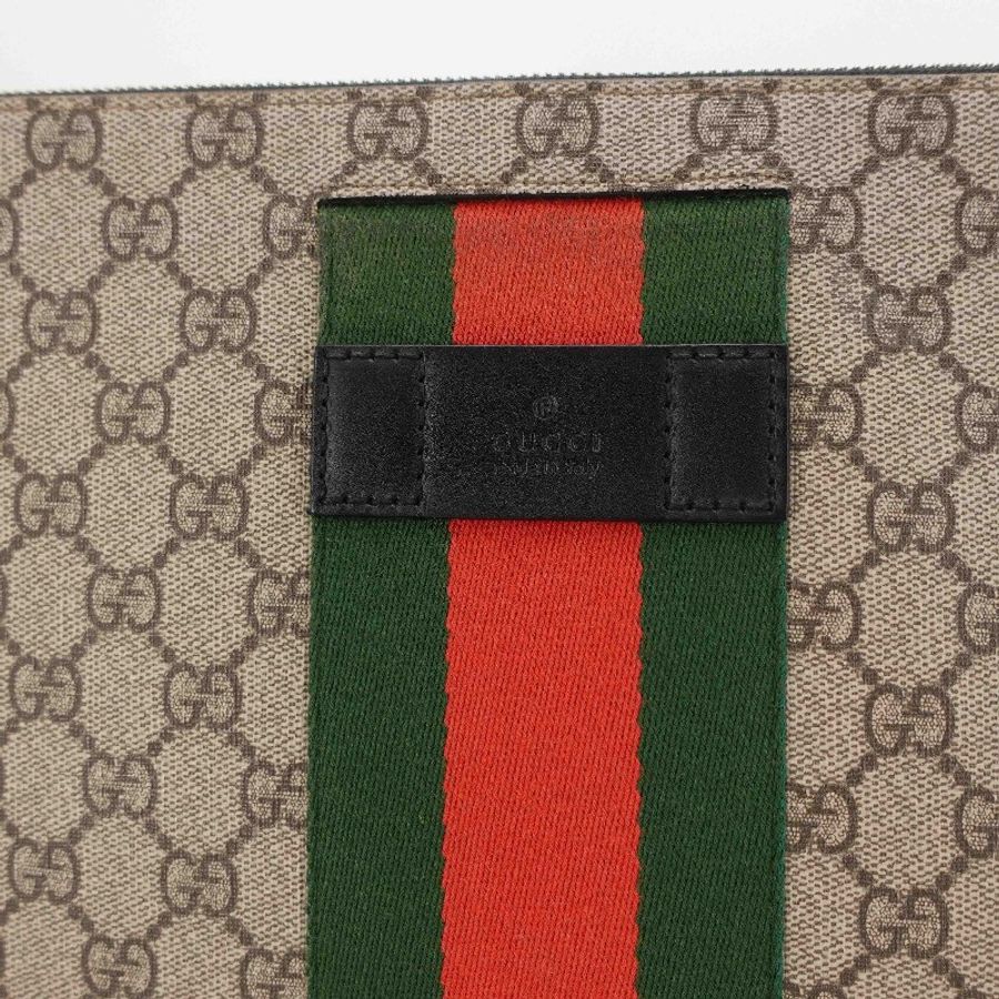 GUCCI 棕色銀扣老花ophidia手拿洗漱包大號-1