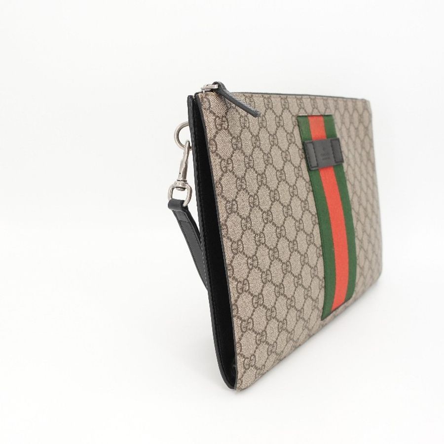 GUCCI 棕色銀扣老花ophidia手拿洗漱包大號-3