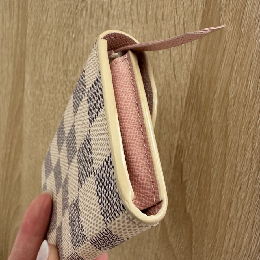Lv 白格內粉紅Rosalie 2卡零錢卡包N61276-3