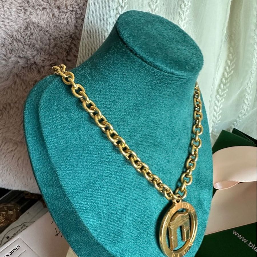 思琳 中古 CELINE Vintage 古董老物系列 圓牌鏤空凱旋門粗鏈長項鍊-13