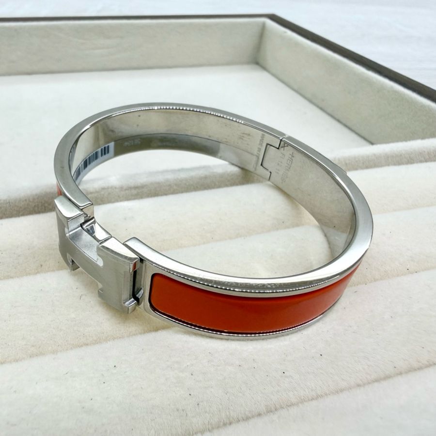 HERMES🧡橘色clic H銀釦PM手環H70000-2