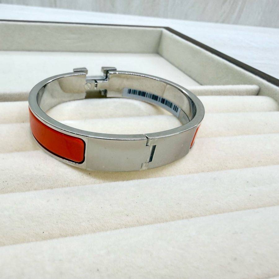 HERMES🧡橘色clic H銀釦PM手環H70000-3