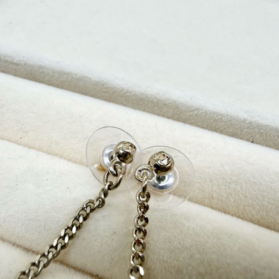 CHANEL✨鑲鑽垂墜雙C耳環-7
