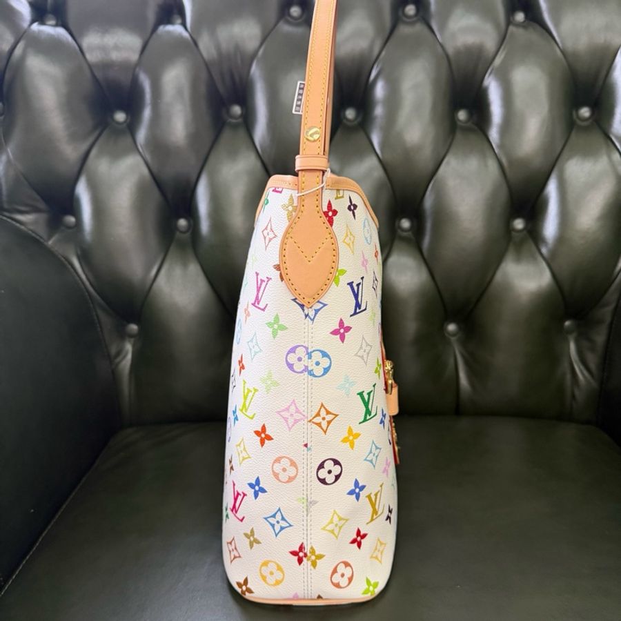 LOUIS VUITTON x Takashi Murakami 村上隆 聯名款 Lineup 白三彩 品牌老花滿印 塗層帆布 單肩斜挎手提包 中號 女款 白色。-2