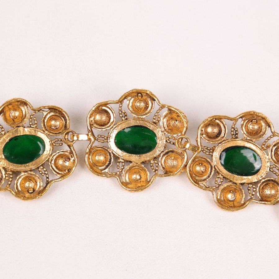 Chanel 95年绿色琉璃素金编花手链-7