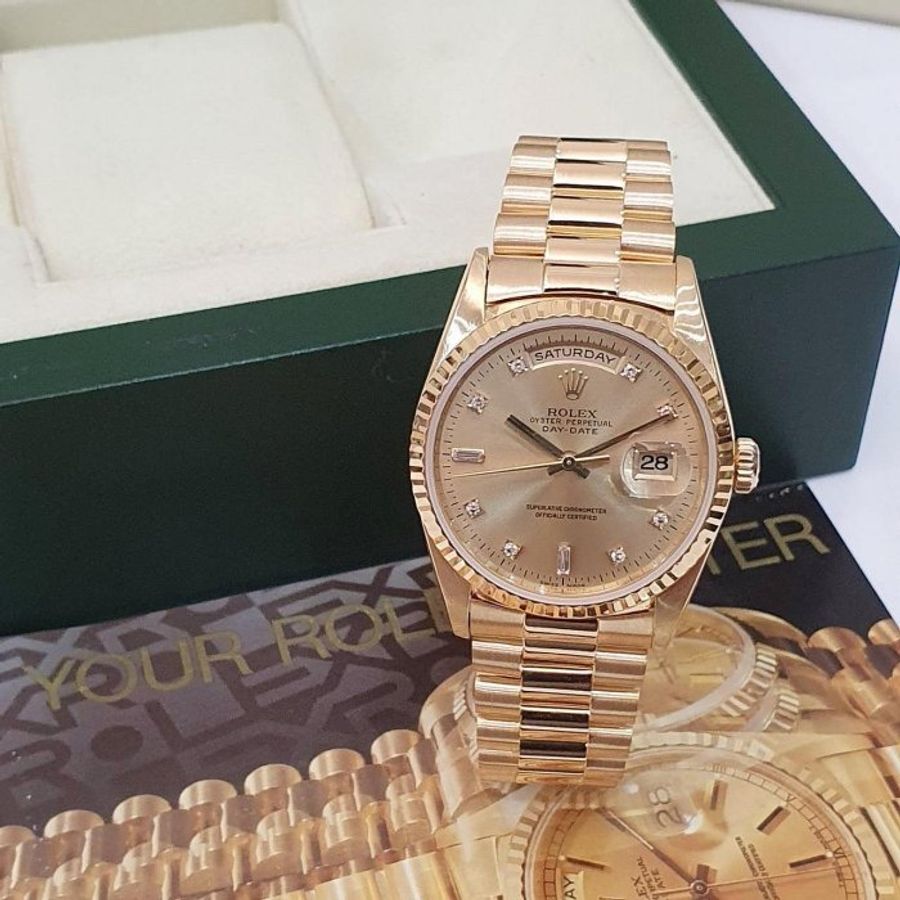 【大眾名錶】ROLEX 勞力士 18238 Day-Date 18K金 6.9T鑽面 錶徑36mm W字頭 自動上鍊 G213-1
