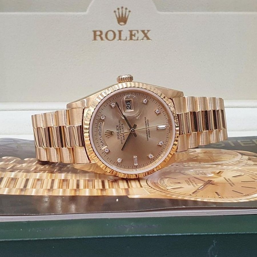 【大眾名錶】ROLEX 勞力士 18238 Day-Date 18K金 6.9T鑽面 錶徑36mm W字頭 自動上鍊 G213-2