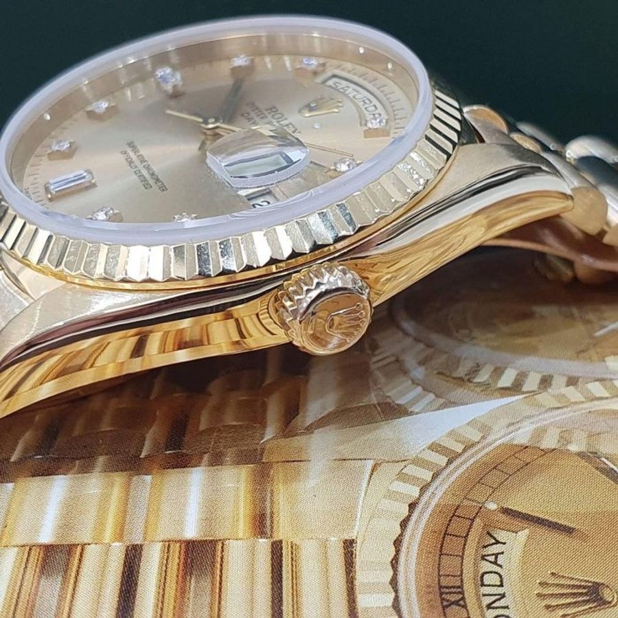 【大眾名錶】ROLEX 勞力士 18238 Day-Date 18K金 6.9T鑽面 錶徑36mm W字頭 自動上鍊 G213-7
