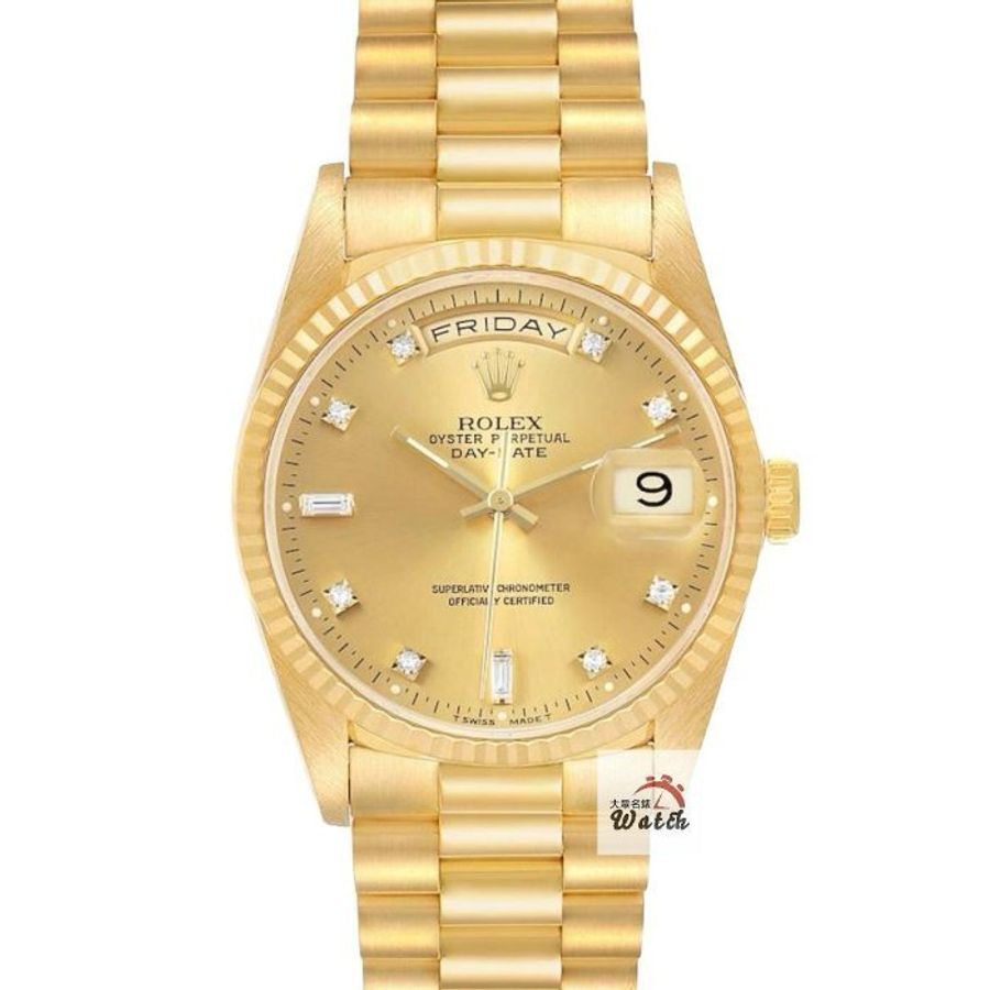 【大眾名錶】ROLEX勞力士 18238 Day-Date 18K金 金十鑽 6.9T鑽面 台灣AD 大眾名錶B1064-0