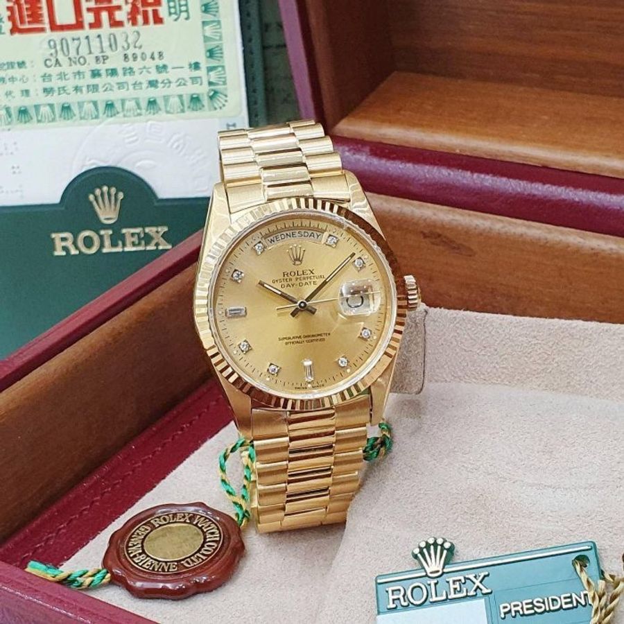 【大眾名錶】ROLEX勞力士 18238 Day-Date 18K金 金十鑽 6.9T鑽面 台灣AD 大眾名錶B1064-1