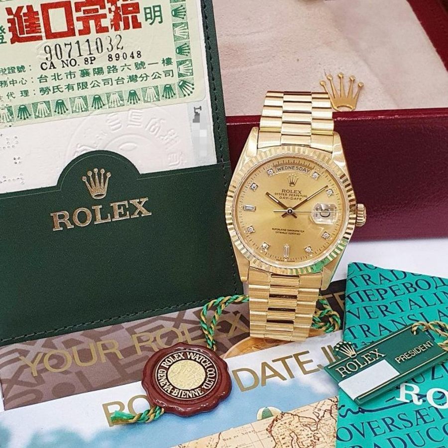 【大眾名錶】ROLEX勞力士 18238 Day-Date 18K金 金十鑽 6.9T鑽面 台灣AD 大眾名錶B1064-3