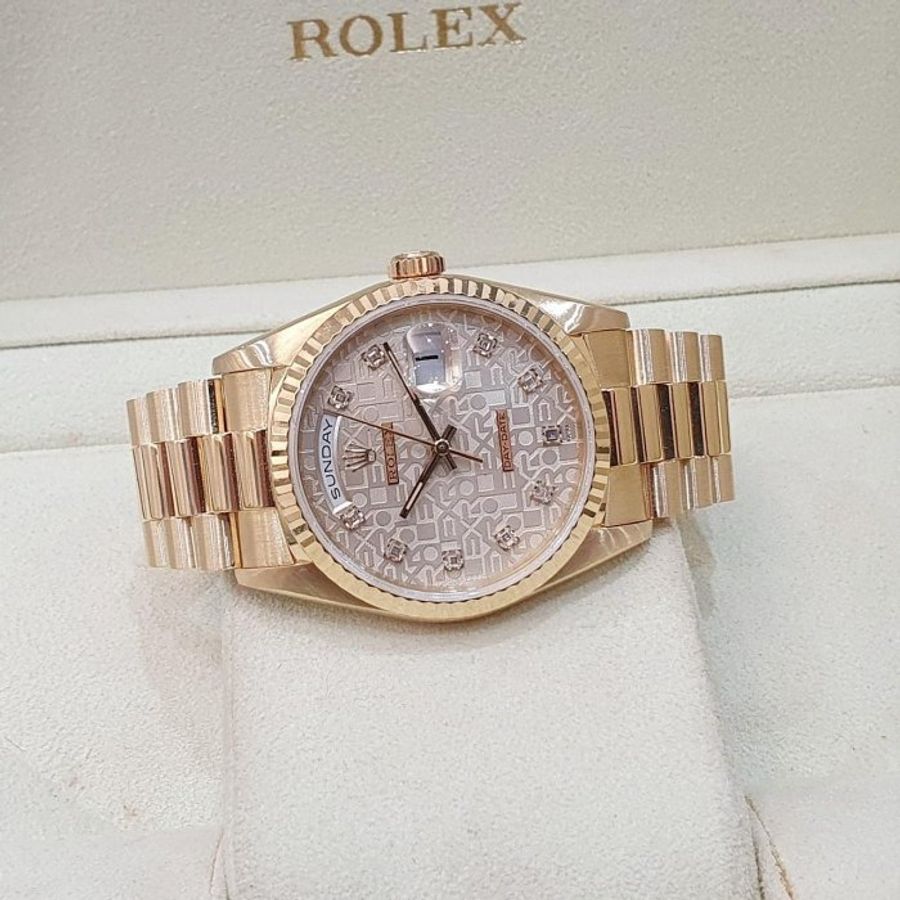 【大眾名錶】ROLEX 勞力士 18238 Day-Date 18K金 原廠銀白紀念十鑽面 錶徑36 B1147-2