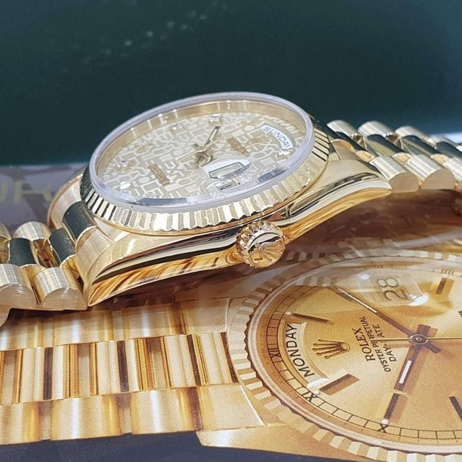 【大眾名錶】ROLEX 勞力士 18238 Day-Date 18K金 原廠銀白紀念十鑽面 錶徑36 B1147-5