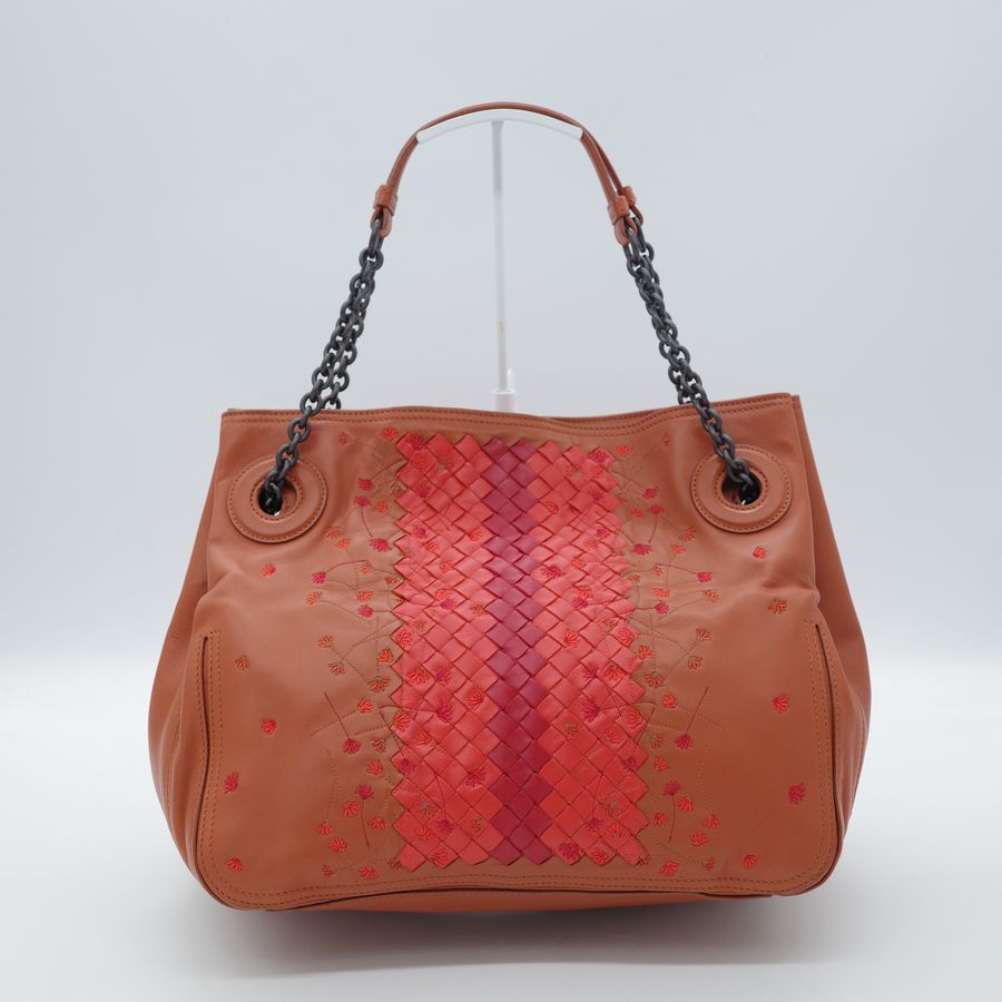 Bottega Veneta 寶緹嘉 焦糖色 刺繡小花 編織 皮革 肩背包 手提包-1