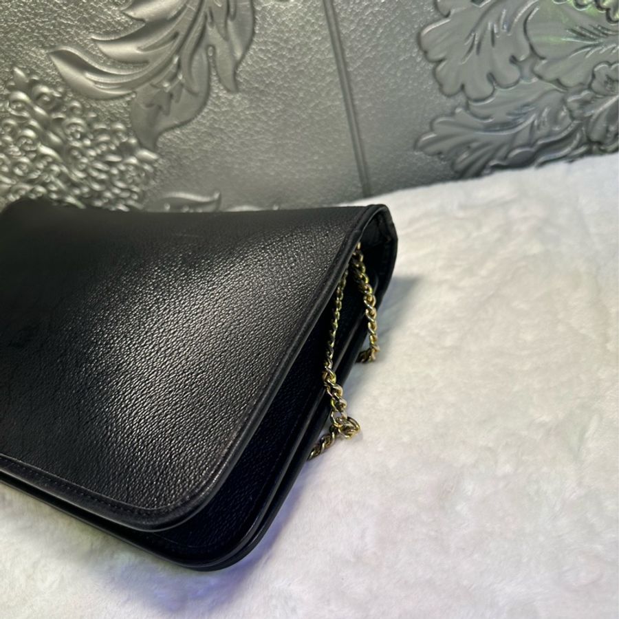 迪奧 Christian Dior 黑色老花絕版古董級Vintage 鏈帶信封包 斜背包 肩背包 側背包-6
