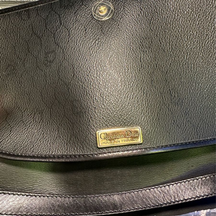 迪奧 Christian Dior 黑色老花絕版古董級Vintage 鏈帶信封包 斜背包 肩背包 側背包-10